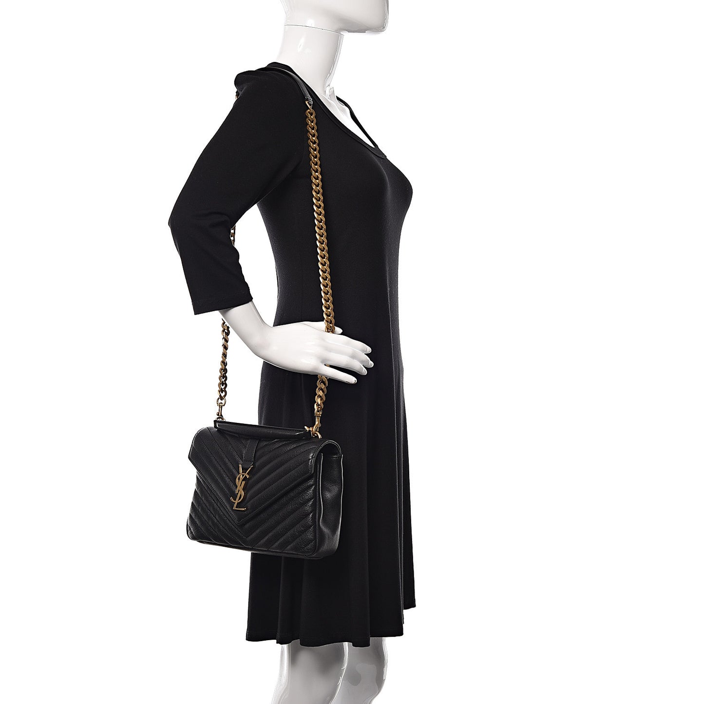 Sheepskin Matelasse Chevron Monogram Medium College Bag Black
