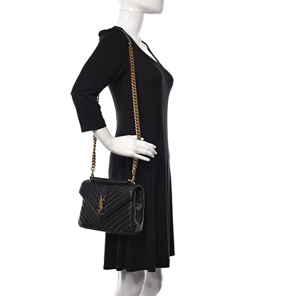 Saint Laurent Sheepskin Matelasse Chevron Monogram Medium College Bag Black 2 of 10