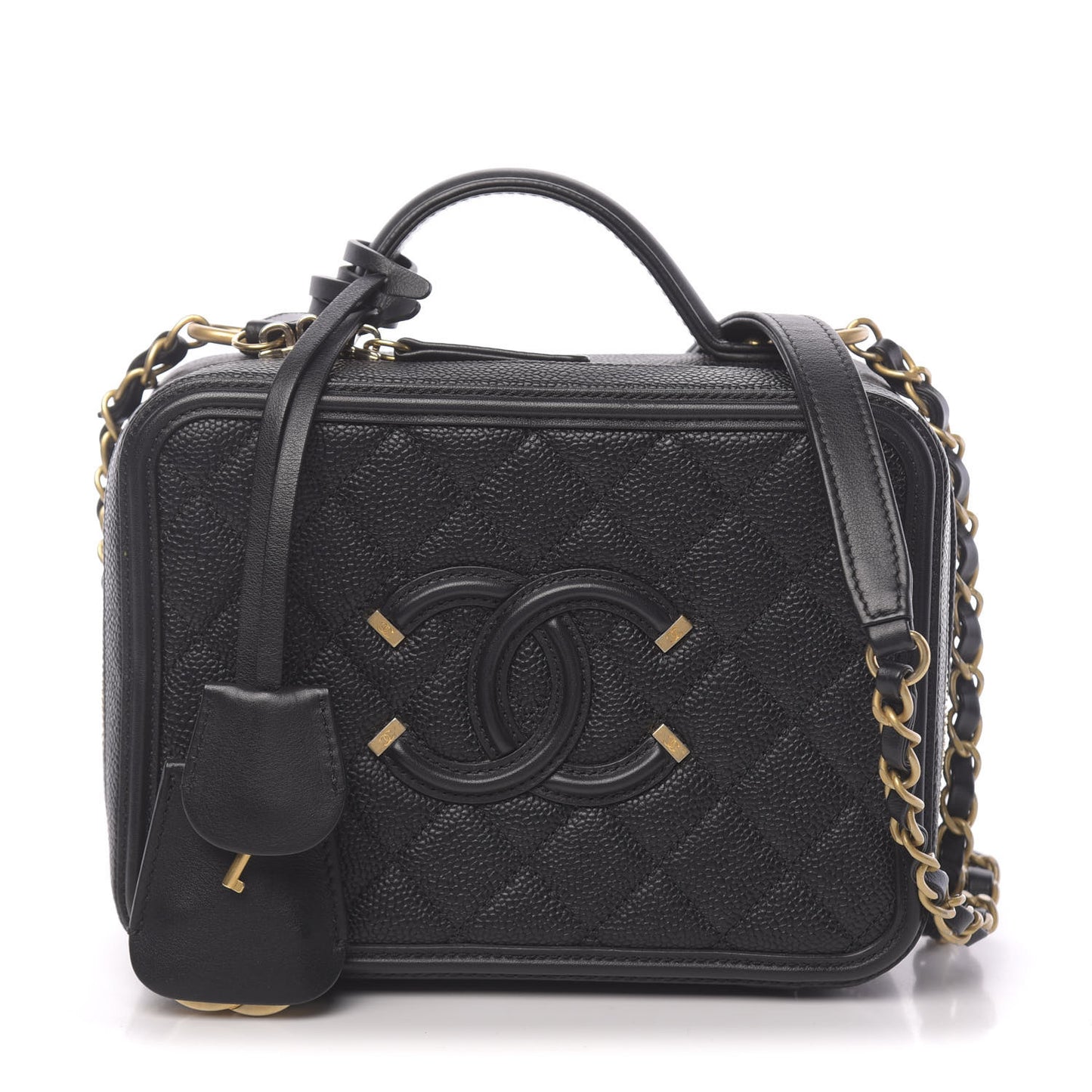 Caviar Quilted Medium CC Filigree Vanity Case Black
