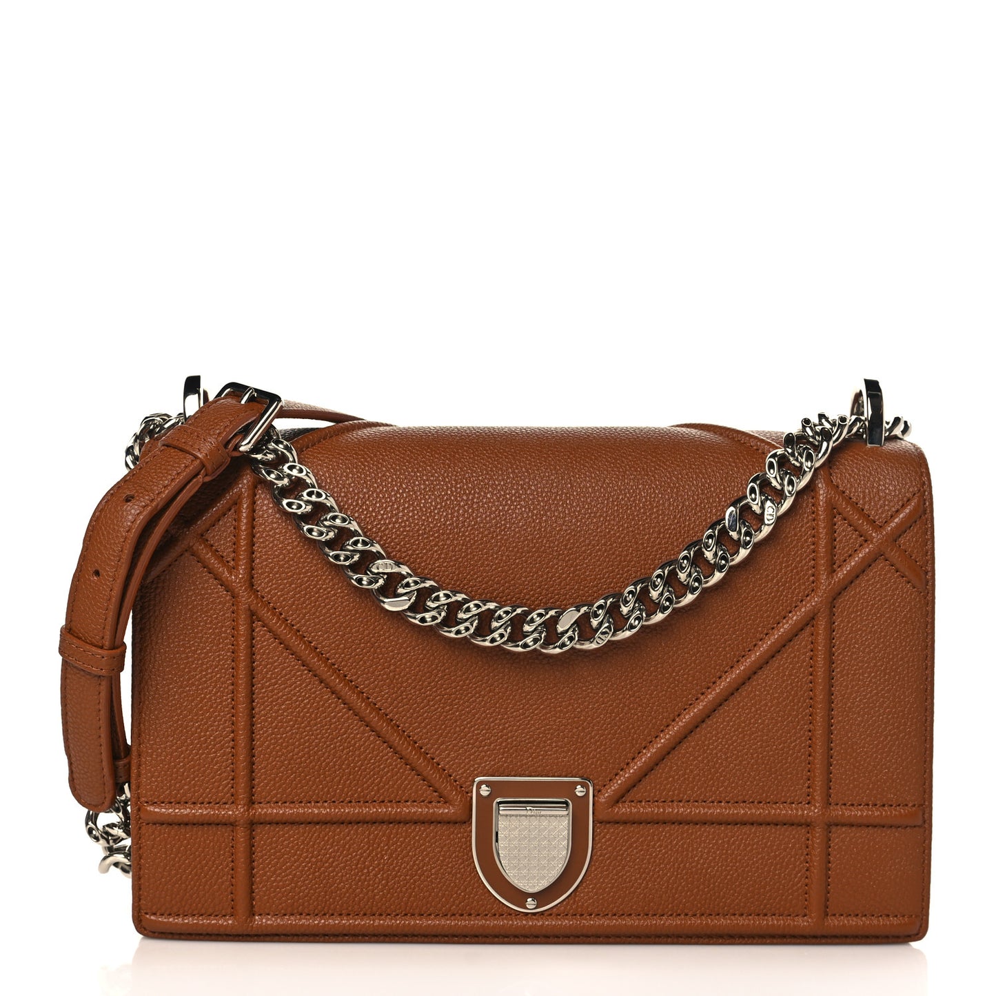 Grained Calfskin Medium Diorama Flap Bag Brown