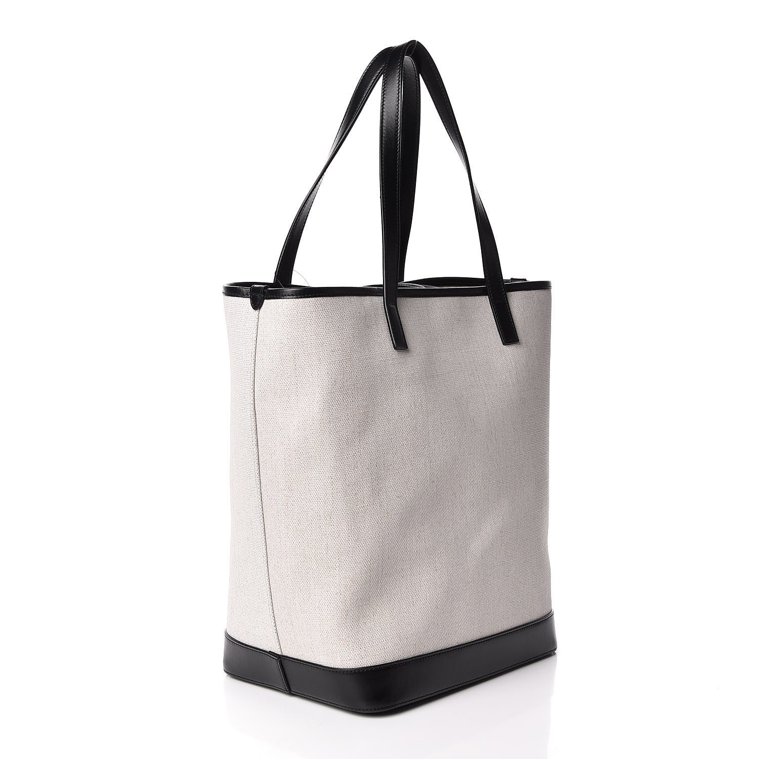 Saint Laurent Canvas Calfskin Teddy Drawstring Shopping Tote White Black 4 of 9