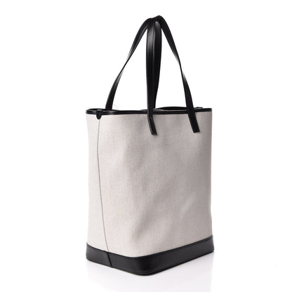 Saint Laurent Canvas Calfskin Teddy Drawstring Shopping Tote White Black 4 of 9