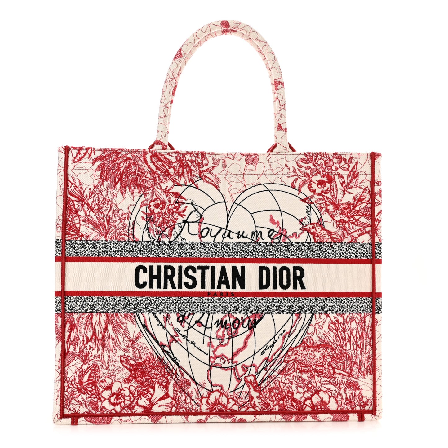 Canvas Embroidered Large Dioramour D-Royaume Book Tote Red Multicolor