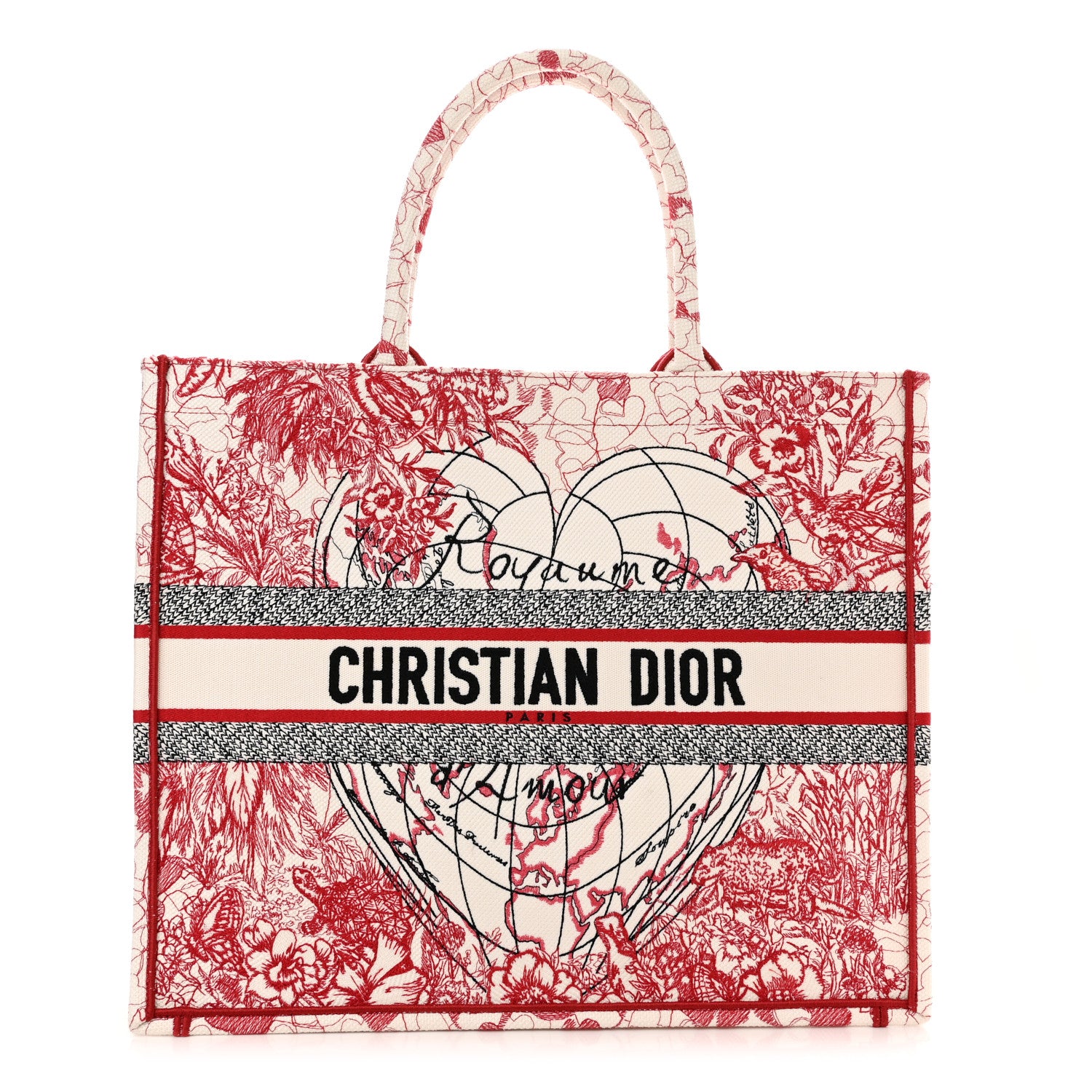 Christian Dior Canvas Embroidered Large Dioramour D-Royaume Book Tote Red Multicolor 1 of 10