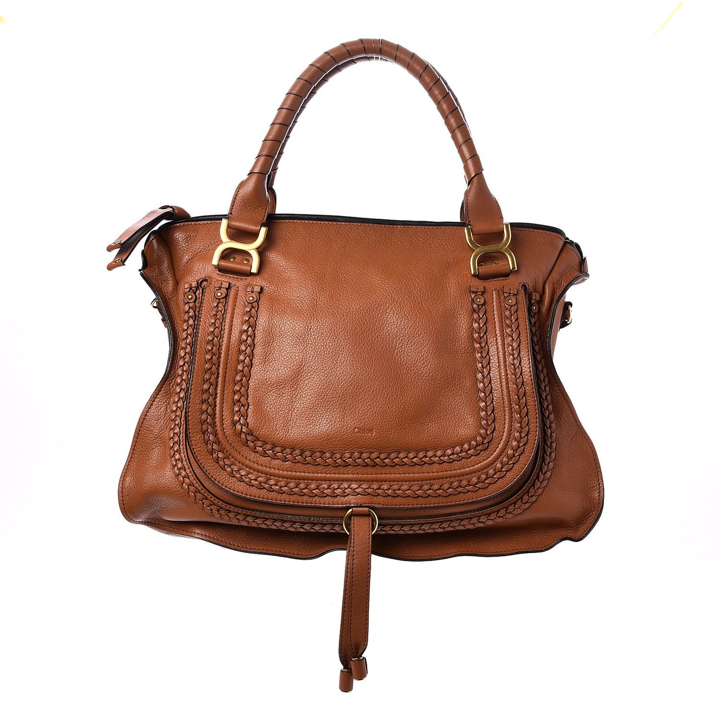 Calfskin Braided Large Marcie Satchel Caramel