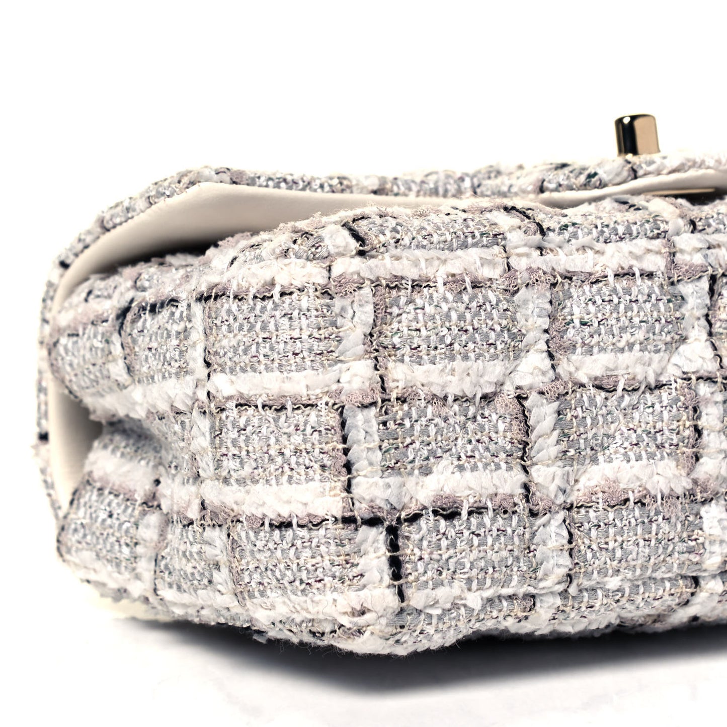 Tweed Quilted Mini Rectangular Flap White Grey