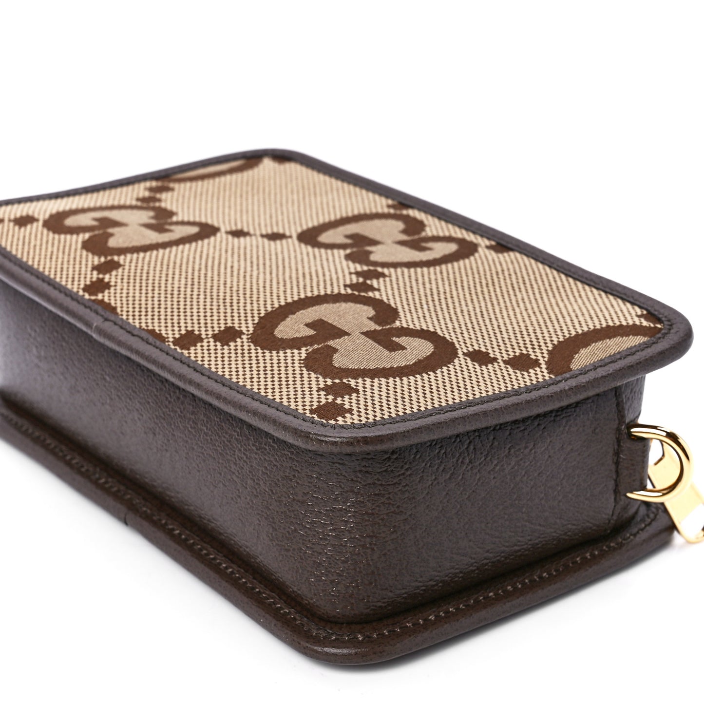 Monogram Jumbo GG Textured Dollar Calfskin Web Mini Crossbody Bag Camel Ebony New Acero