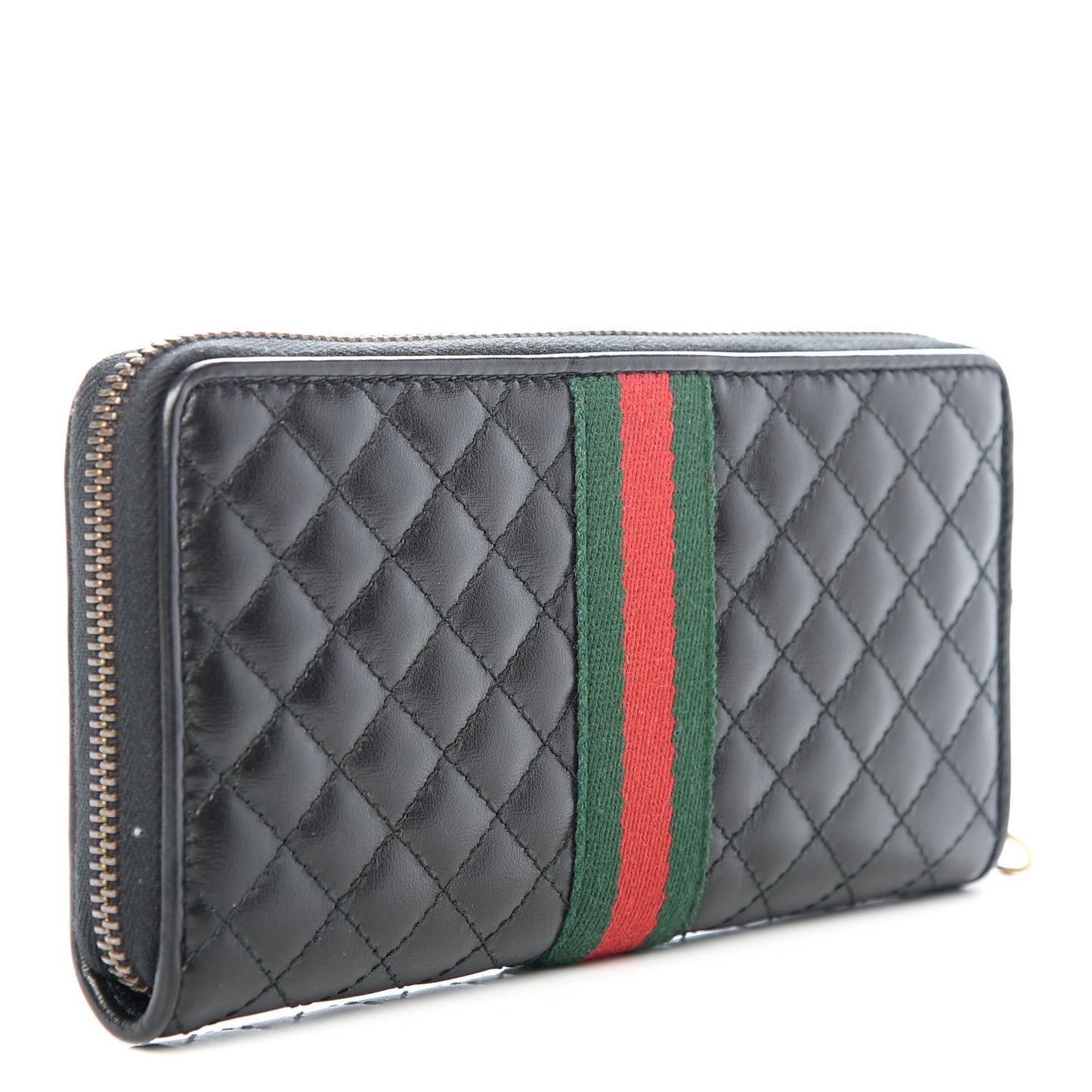 Calfskin Web Trapuntata GG Zip Around Wallet Black