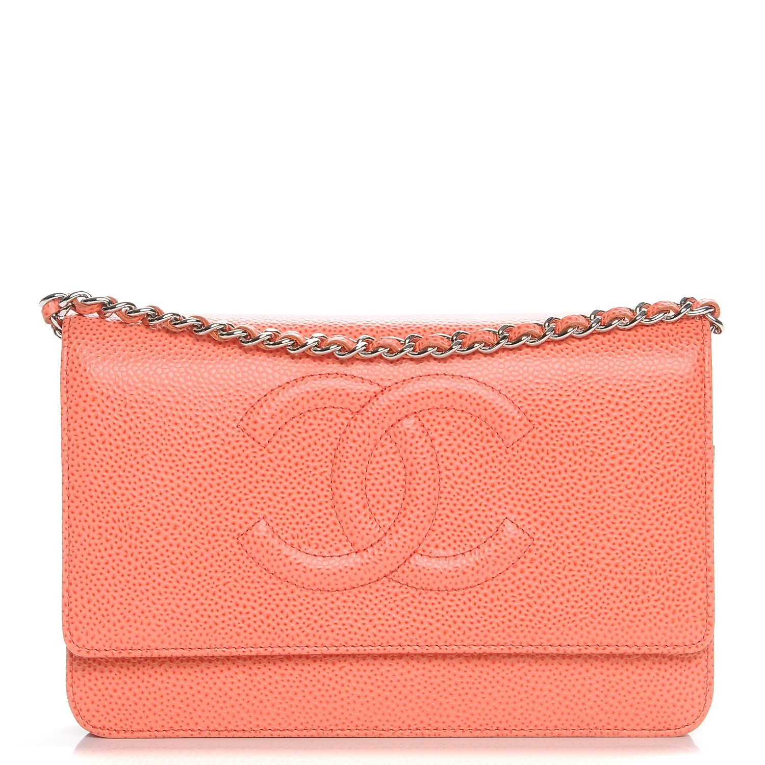 Chanel Caviar Timeless CC Wallet On Chain WOC Coral 1 of 9