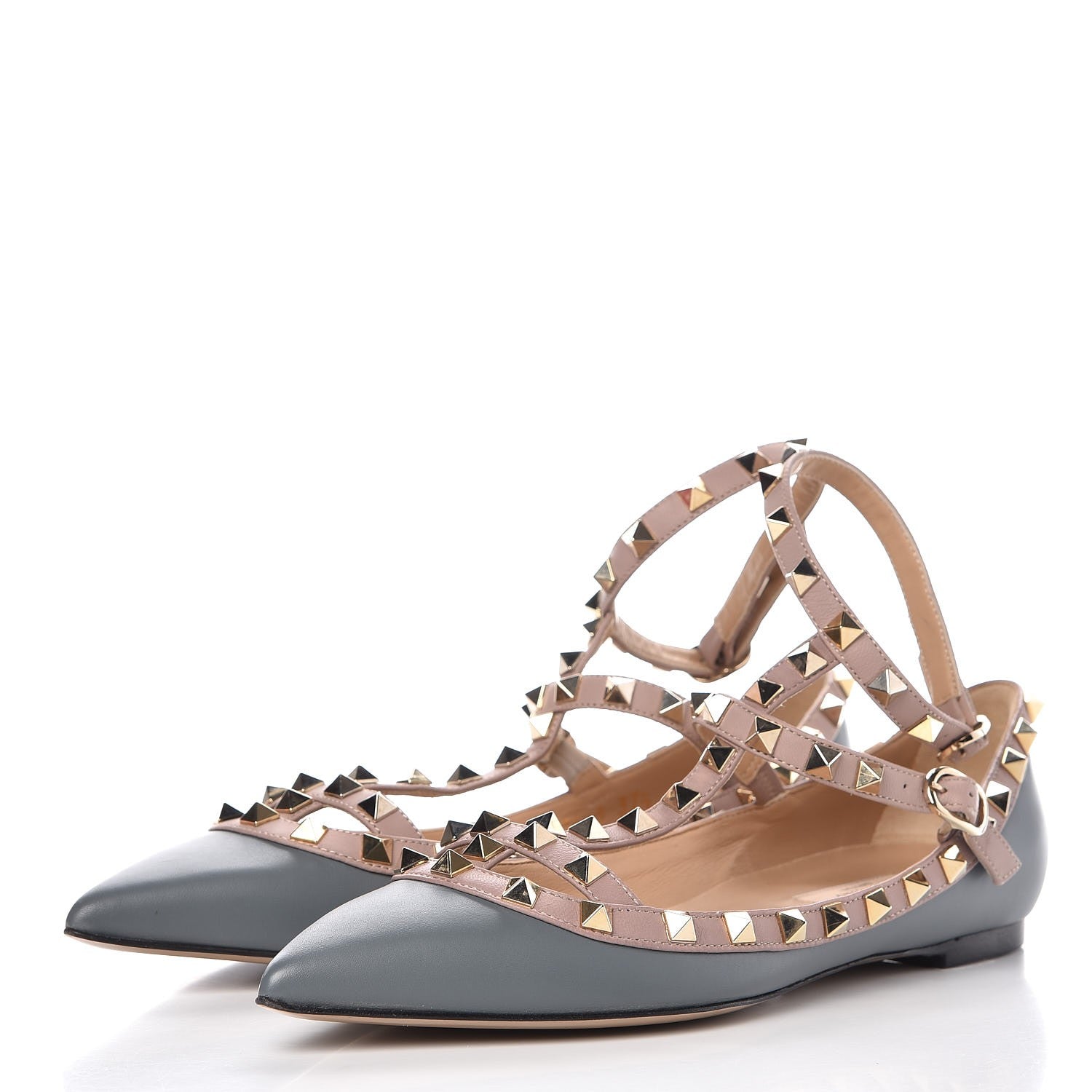 Valentino Garavani Nappa Rockstud Cage Ballerina Flats 37.5 Stone Poudre 3 of 9