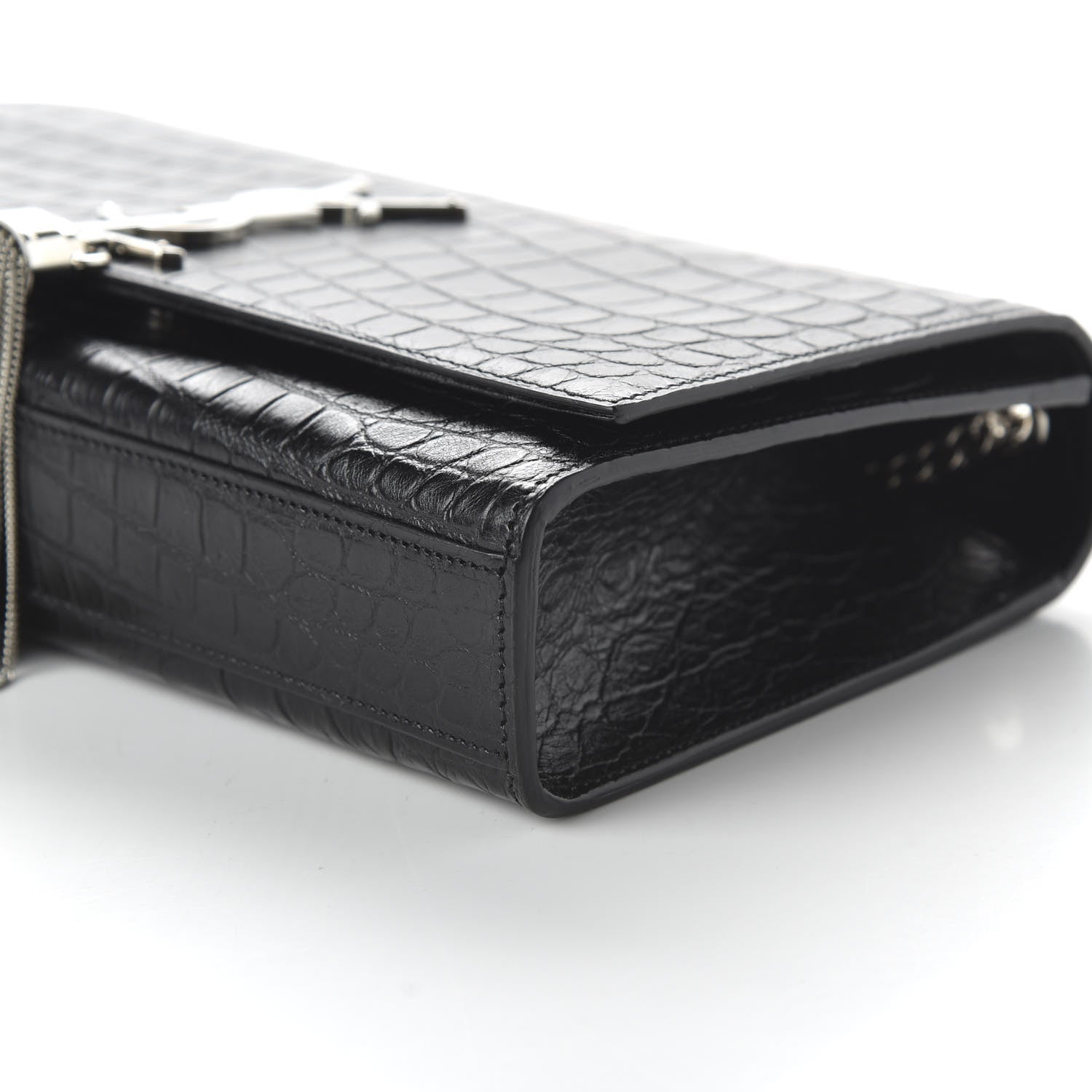 Saint Laurent Calfskin Crocodile Embossed Medium Classic Monogram Kate Tassel Satchel Black 7 of 10