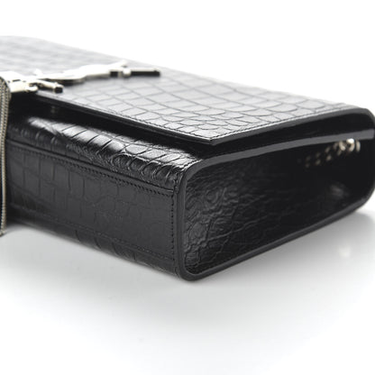 Saint Laurent Calfskin Crocodile Embossed Medium Classic Monogram Kate Tassel Satchel Black 7 of 10