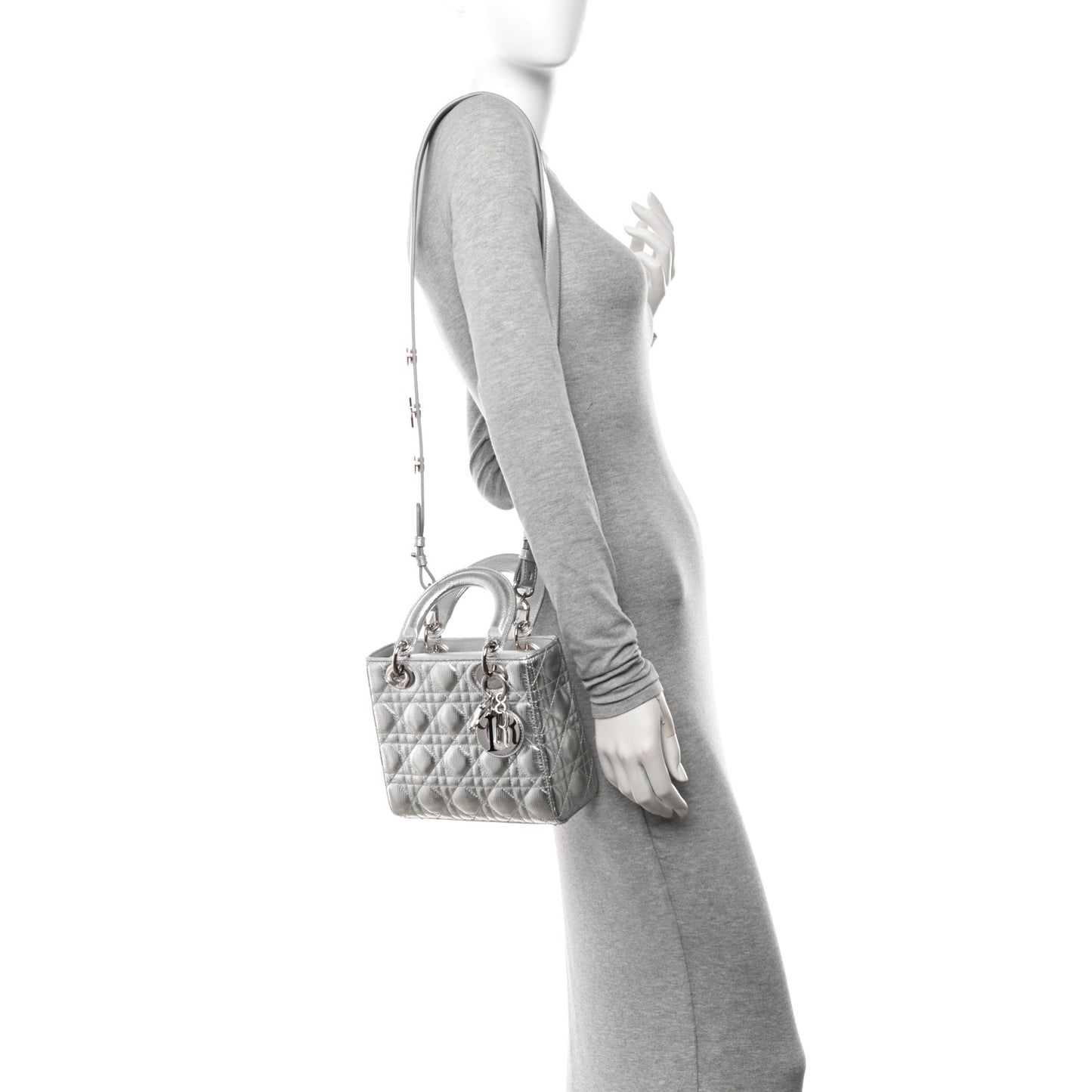 Metallic Grained Calfskin Cannage Small Lucky Badges My Lady Dior Silver