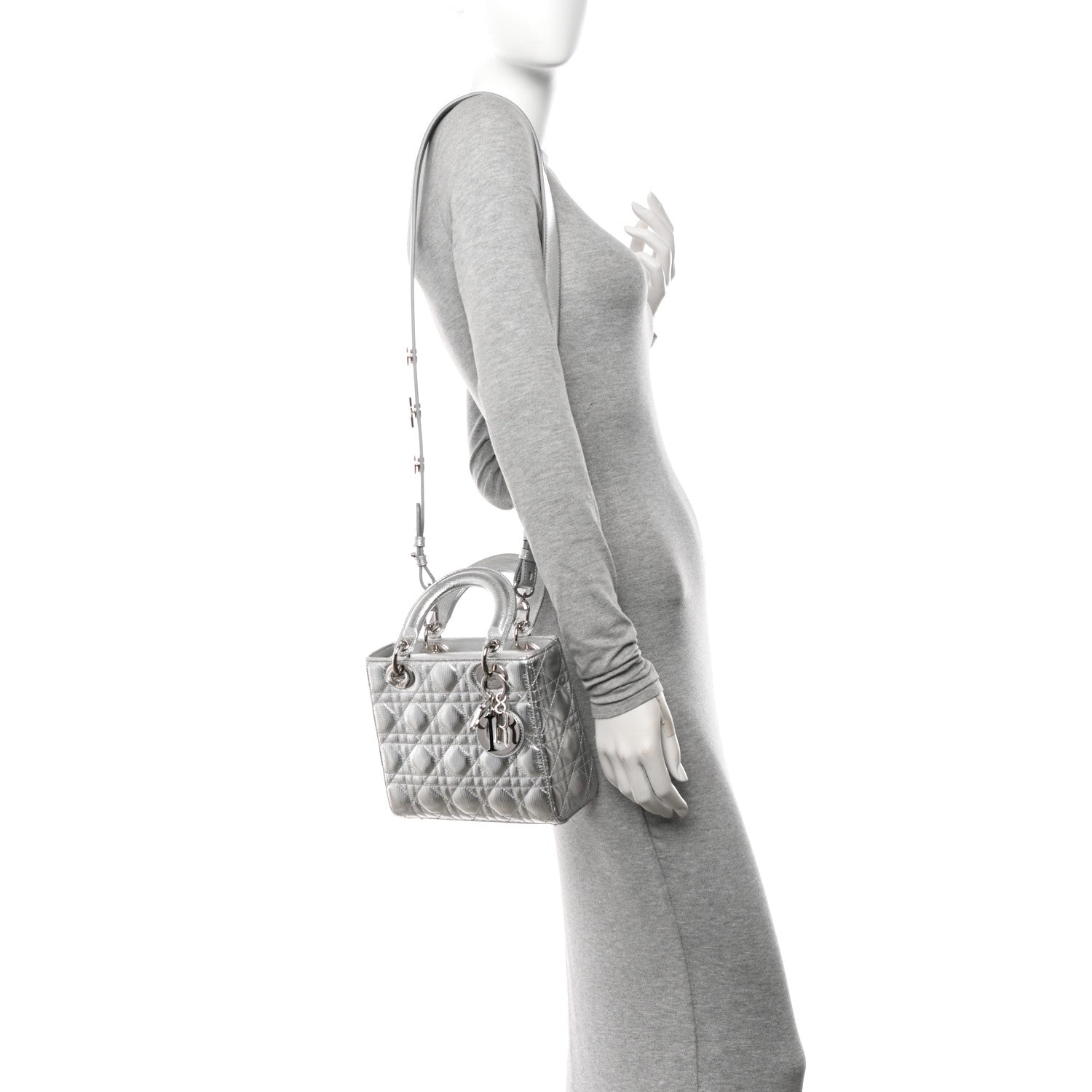 Christian Dior Metallic Grained Calfskin Cannage Small Lucky Badges My Lady Dior Silver 2 of 12