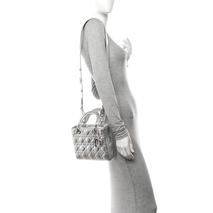 Christian Dior Metallic Grained Calfskin Cannage Small Lucky Badges My Lady Dior Silver 2 of 12