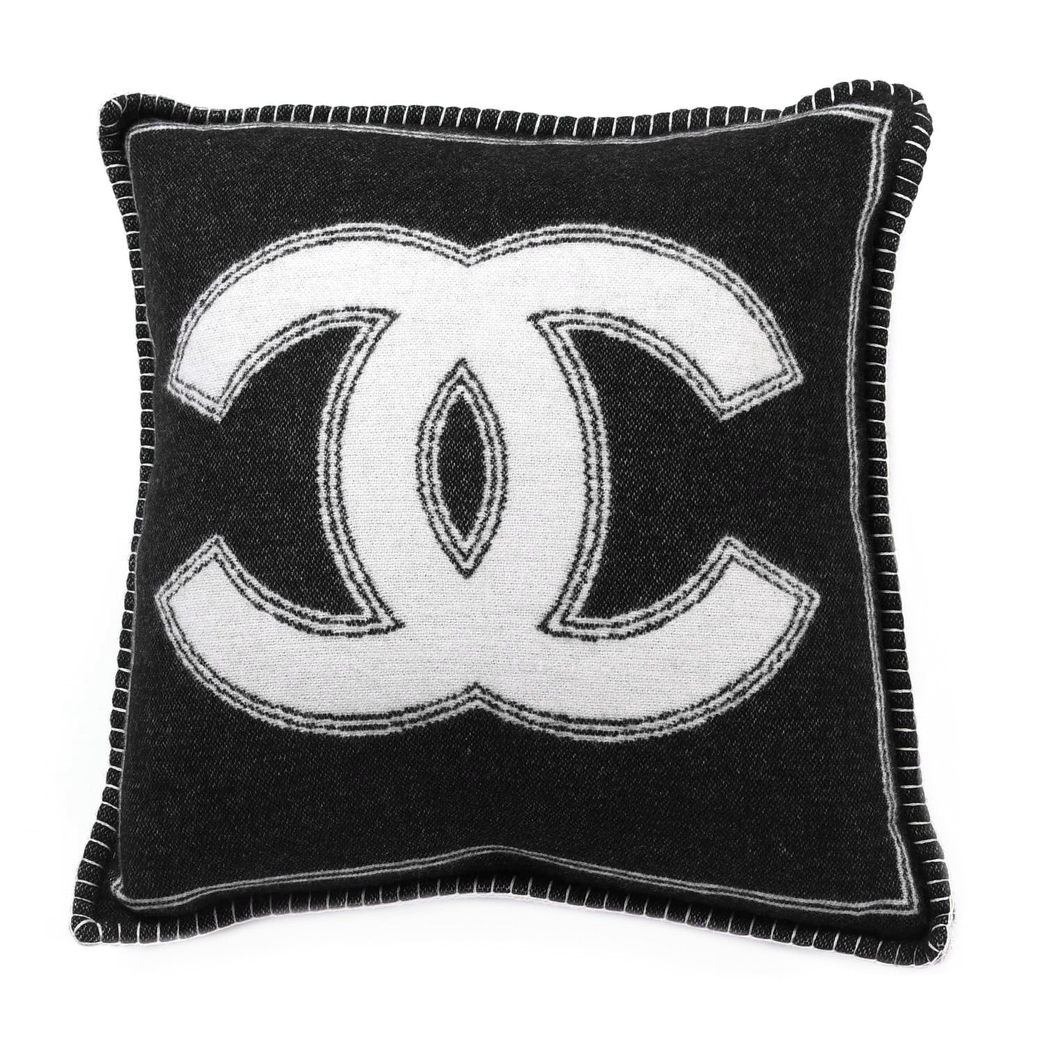 Chanel Merino Wool Cashmere CC Pillow Beige Black 1 of 3