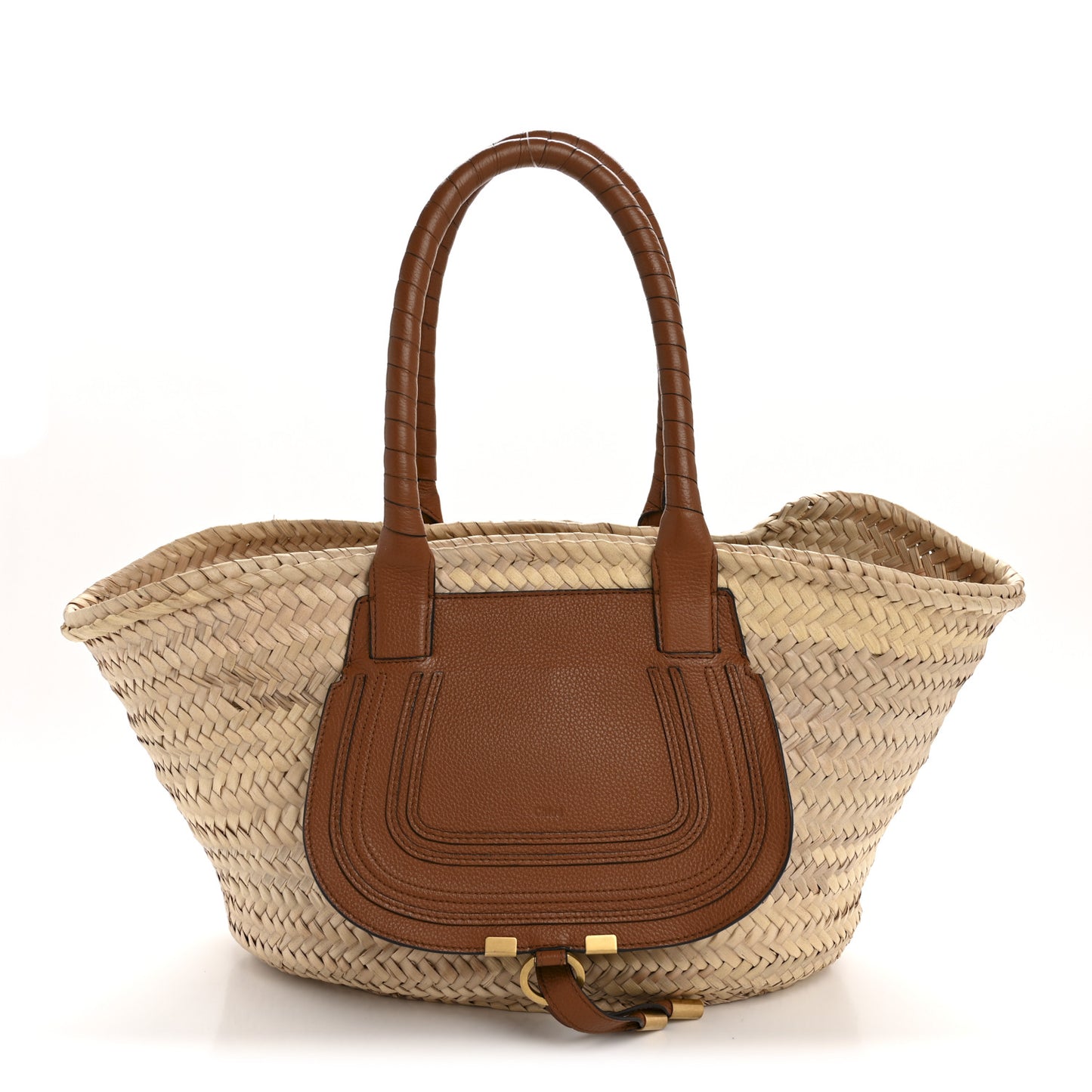 Raffia Small Grain Calfskin Medium Marcie Basket Tan