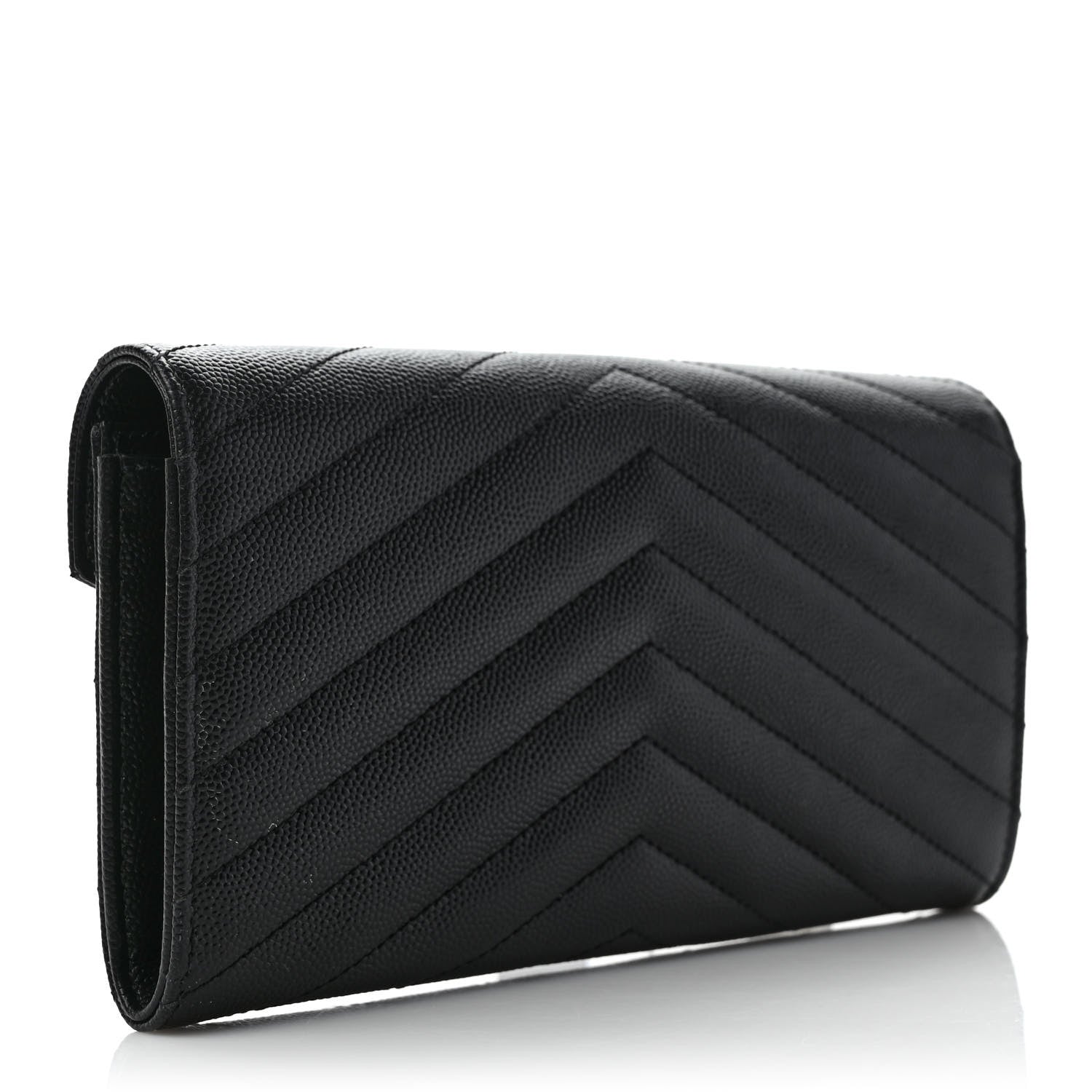 Saint Laurent Grain De Poudre Matelasse Chevron Monogram Flap Wallet Black 3 of 6