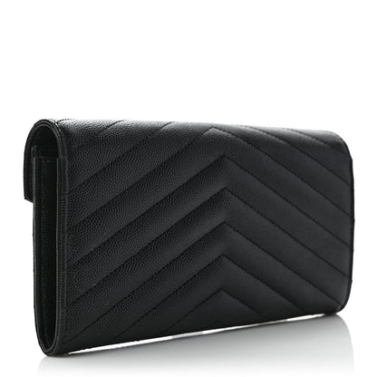 Saint Laurent Grain De Poudre Matelasse Chevron Monogram Flap Wallet Black 3 of 6