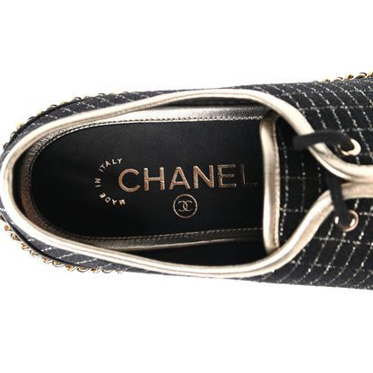 Chanel Tweed Lambskin Chain Lace Up Espadrille Sneakers 39 Black Gold 7 of 9