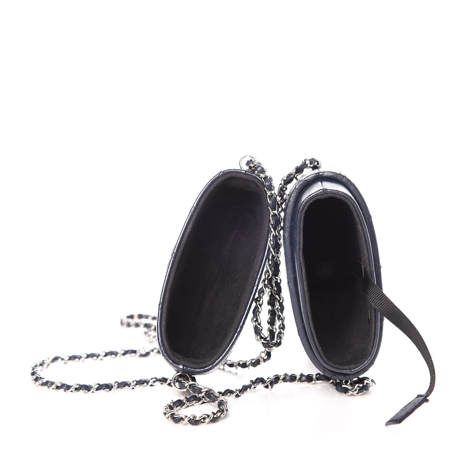 Lambskin Quilted Chain Around Phone Holder Navy