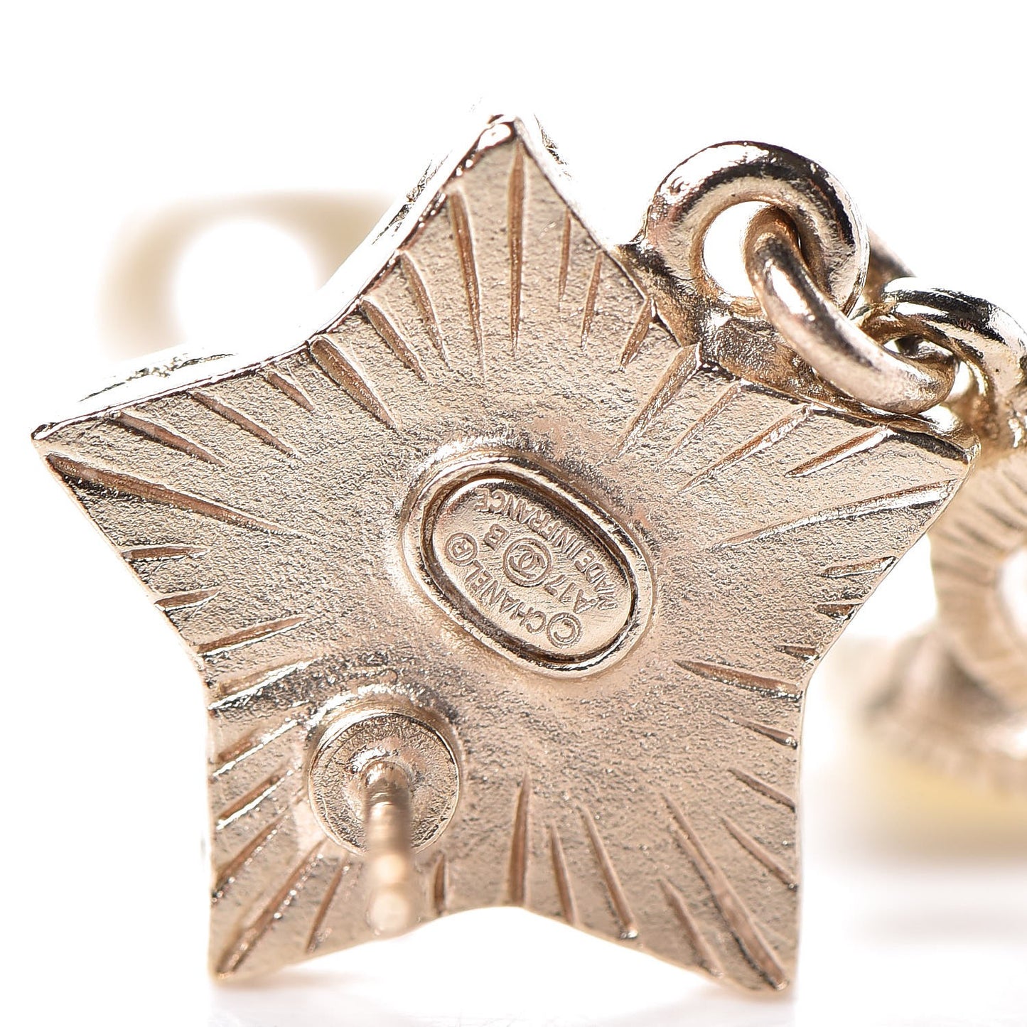 Metal Resin Pearl CC Star Dangle Earrings Gold