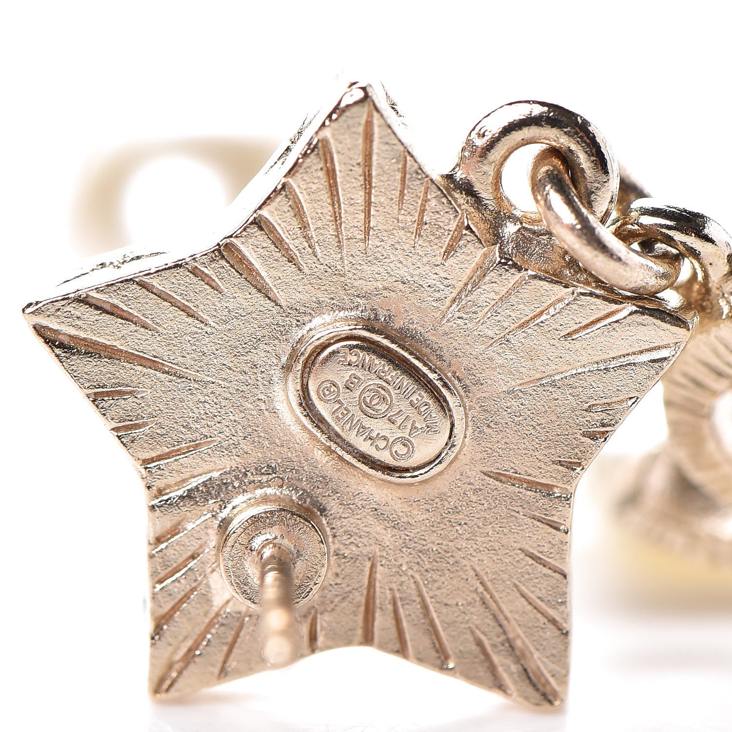 Chanel Metal Resin Pearl CC Star Dangle Earrings Gold 4 of 4