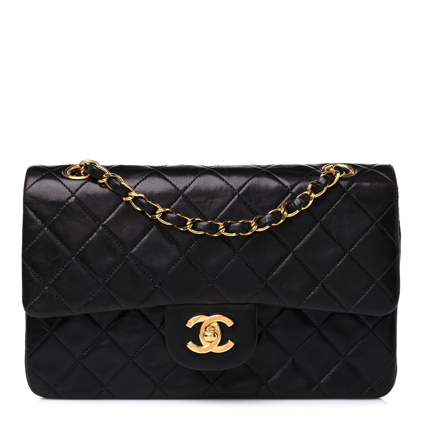 Lambskin Quilted Small Double Flap Black