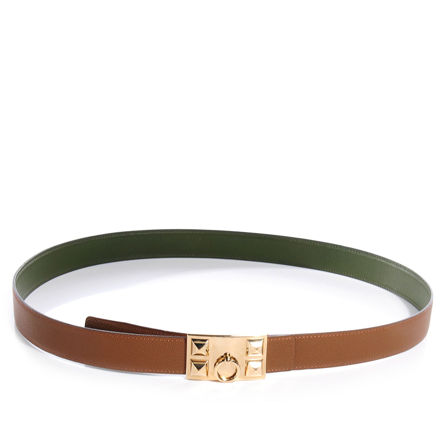 Hermes Epsom Swift Reversible Collier De Chien 32mm Belt 105 Alezan and Vert Canopee 1 of 7