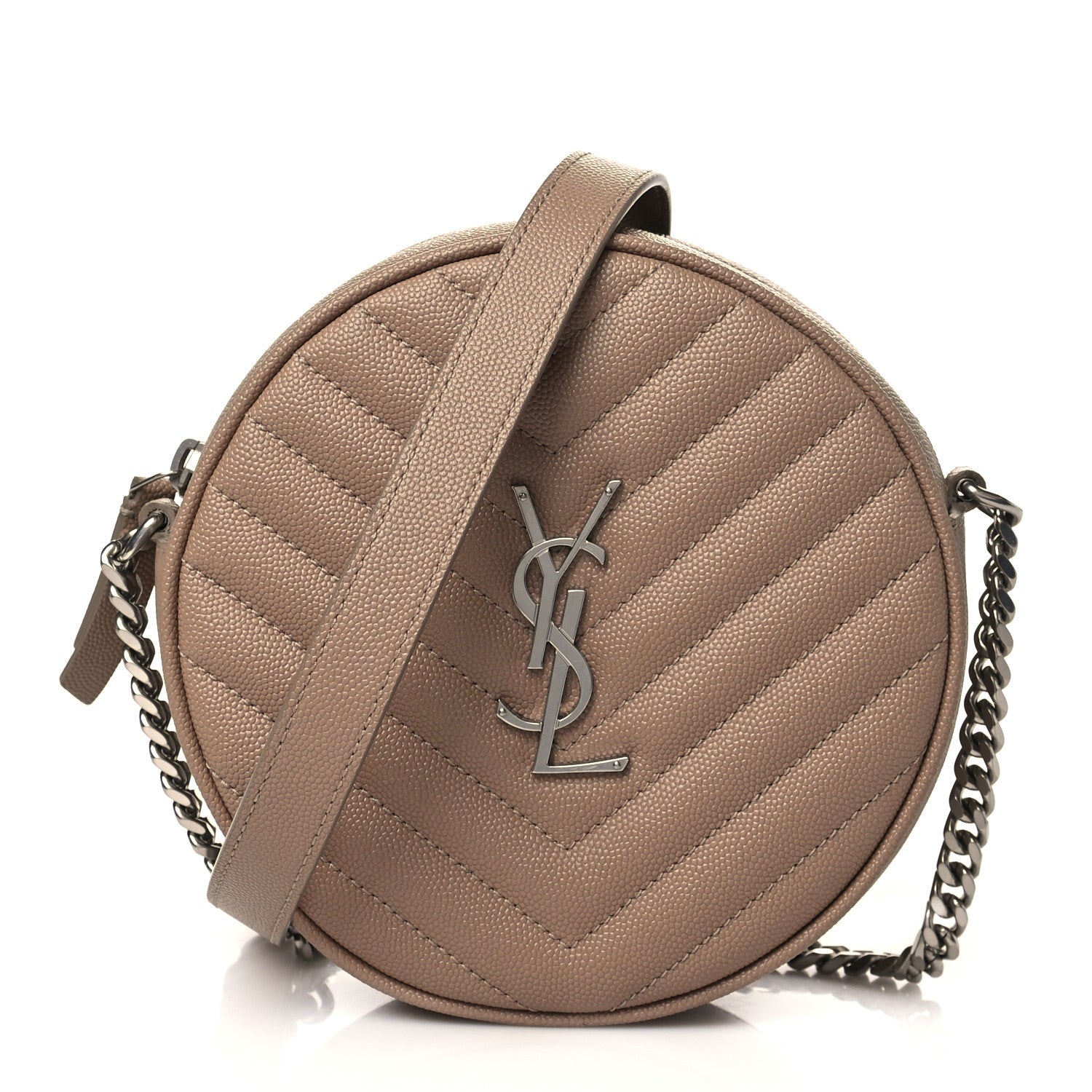 Saint Laurent Grain De Poudre Matelasse Chevron Quilted Round Vinyle Camera Bag Gold Sand 1 of 10