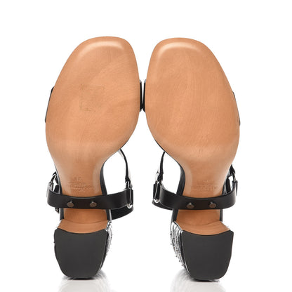 Valentino Garavani Calfskin Craquele Nappa Rockstud Spike 90mm Ankle Strap Sandals 39 Black 5 of 9