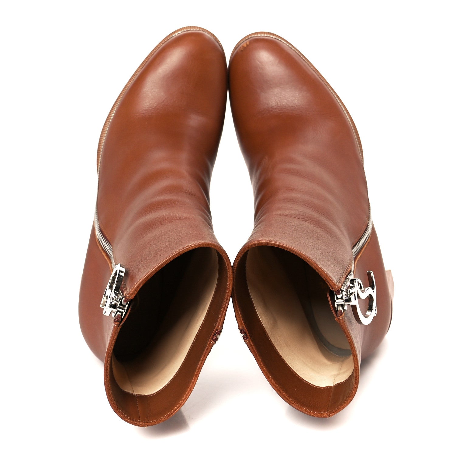 Christian Louboutin Calfskin CL Zip Booty 70 Ankle Boots 38 Cuoio