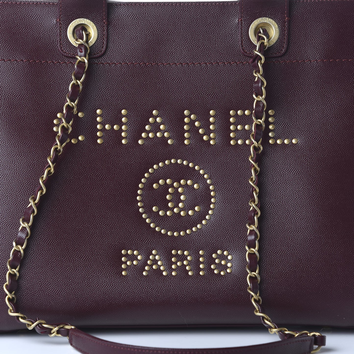 Caviar Medium Studded Deauville Tote Burgundy