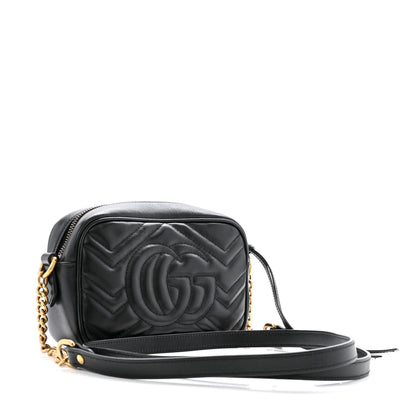 Gucci Calfskin Matelasse Mini GG Marmont Chain Shoulder Bag Black 2 of 10