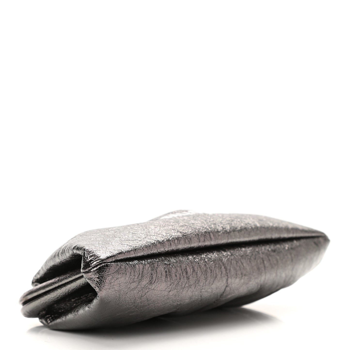 Metallic Textured Calfskin Logo Cloud Clutch XS Black