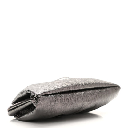 Balenciaga Metallic Textured Calfskin Logo Cloud Clutch XS Black 4 of 10
