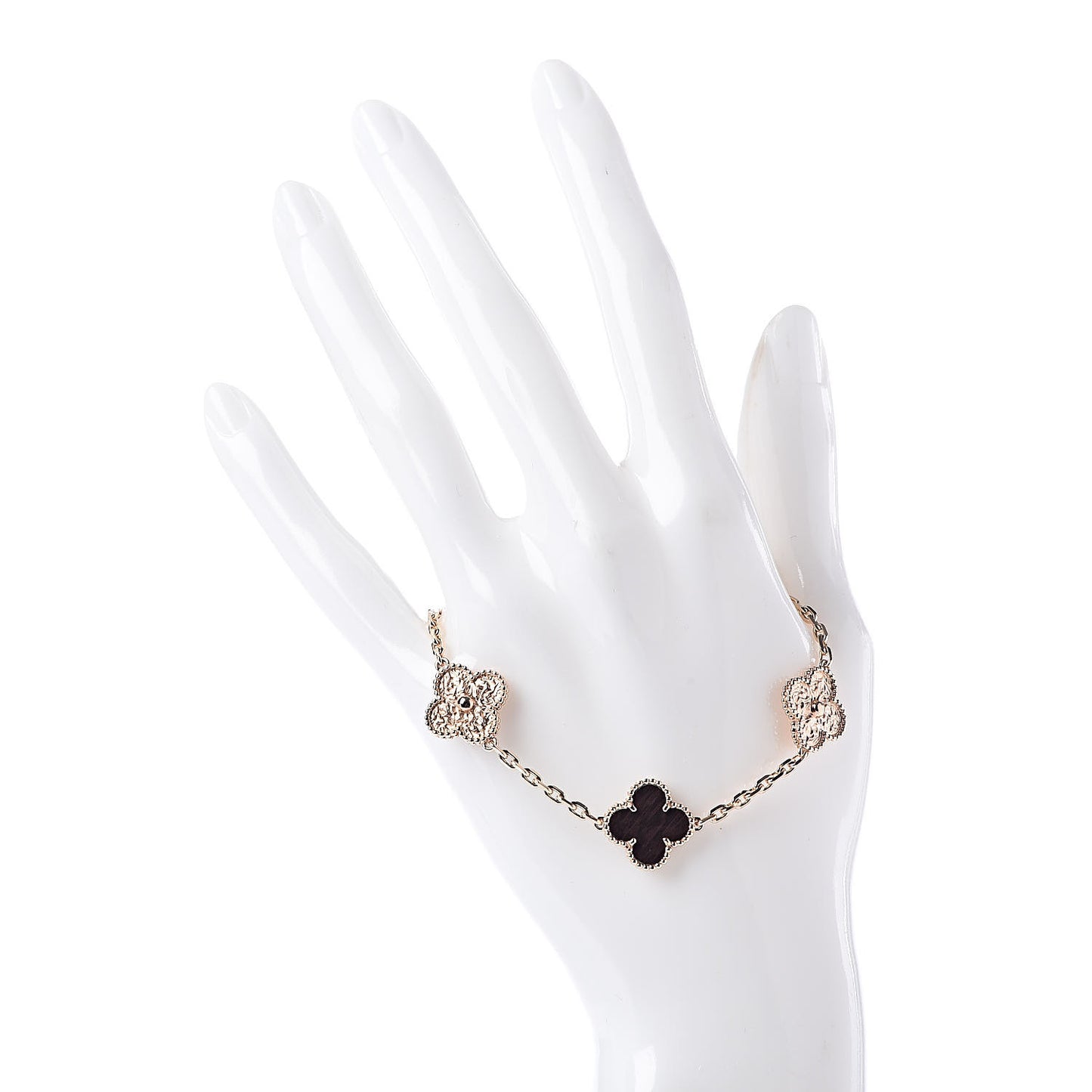 18K Rose Gold Letterwood 5 Motifs Creased Vintage Alhambra Bracelet