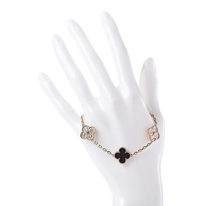 Van Cleef & Arpels 18K Rose Gold Letterwood 5 Motifs Creased Vintage Alhambra Bracelet 2 of 5