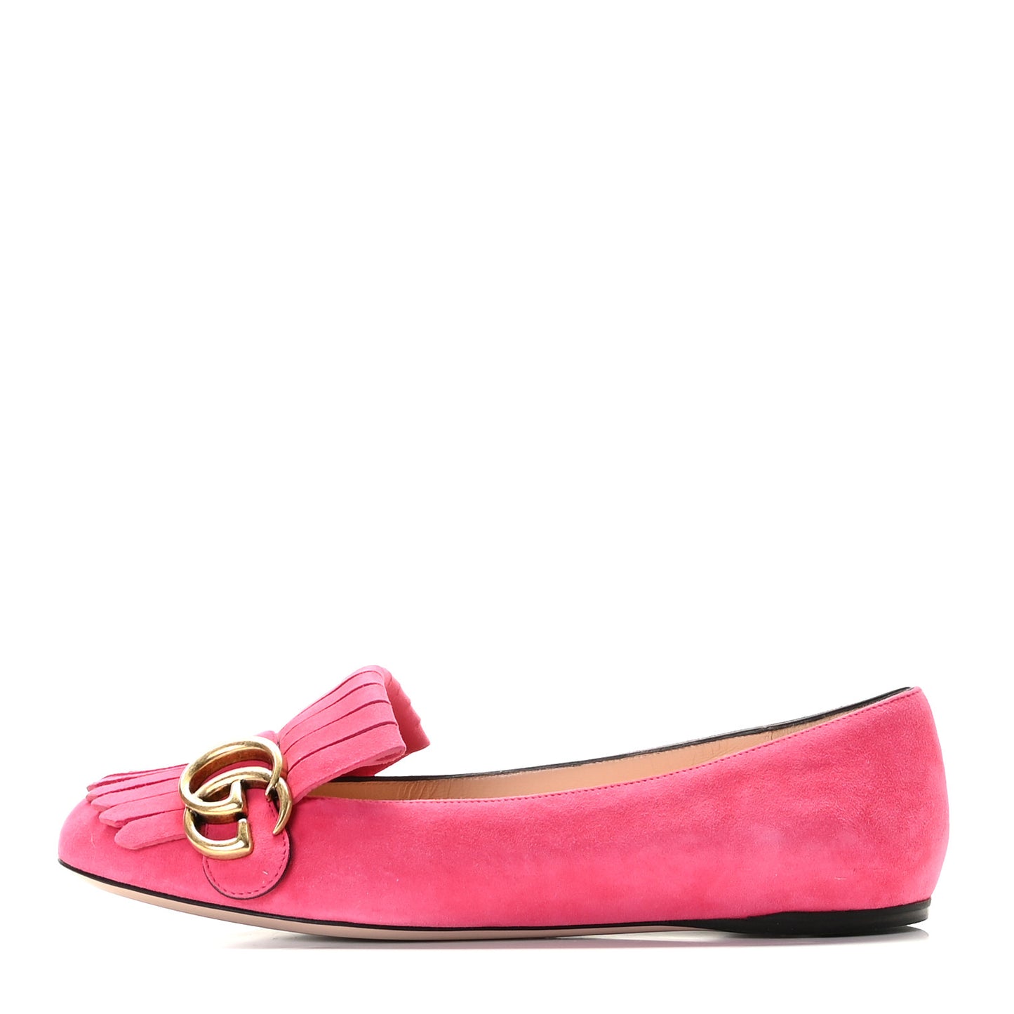 Kid Scamosciato GG Marmont Fringe Flats 37 Hot Pink
