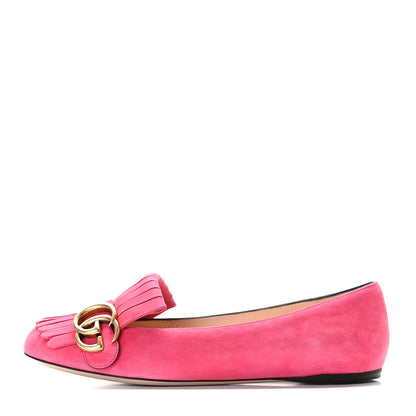 Gucci Kid Scamosciato GG Marmont Fringe Flats 37 Hot Pink 1 of 13