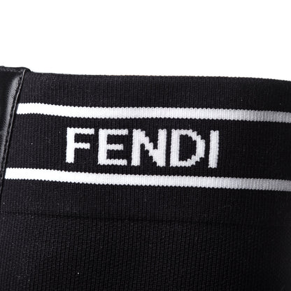 Fendi Lambskin Stretch Fabric Logo Rockoko Tall Boots 37 Black White 8 of 14