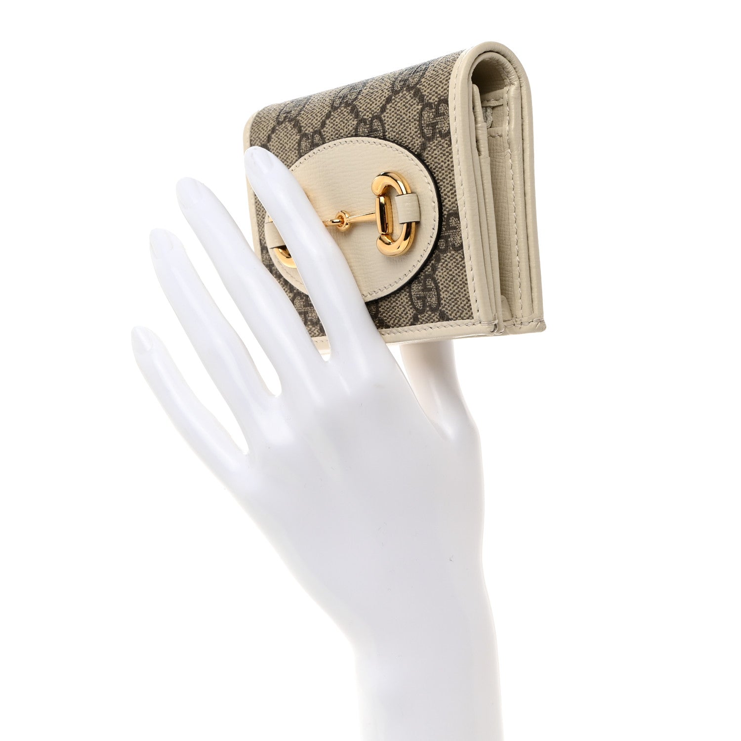 Gucci GG Supreme Monogram Azalea Calfskin Horsebit 1955 Card Case Wallet Beige Ebony Mystic White 2 of 8