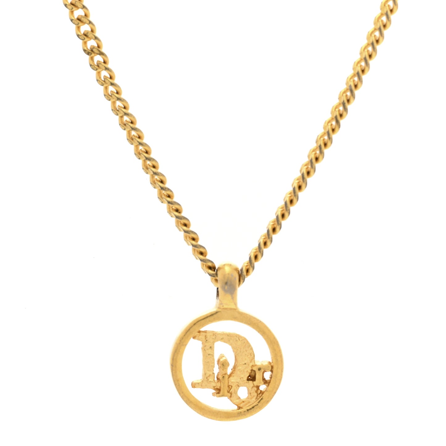 Metal Logo Round Pendant Necklace Gold