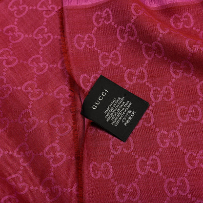 Gucci Wool Silk GG Monogram GGWeblong Fringe Scarf Shawl Red Pink 3 of 4