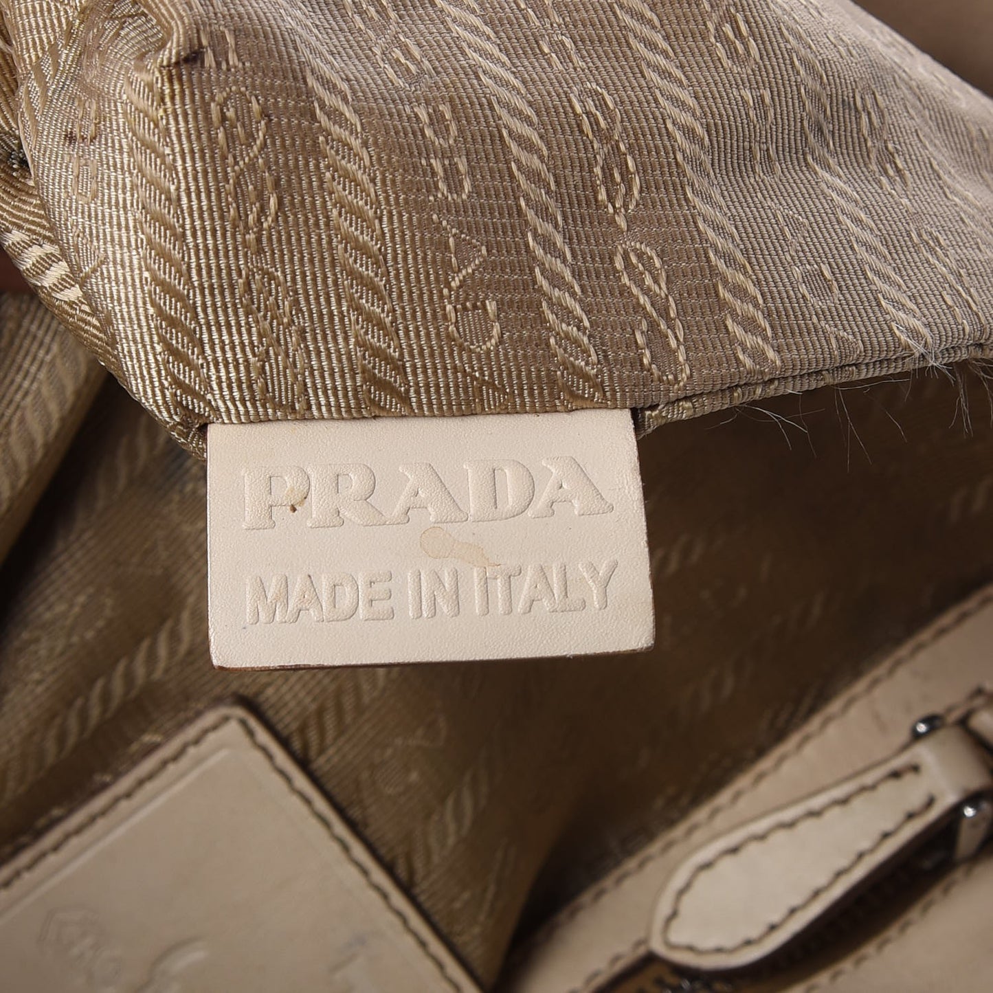 Jacquard Logo Frame Buckle Handbag Tote Bag Beige White