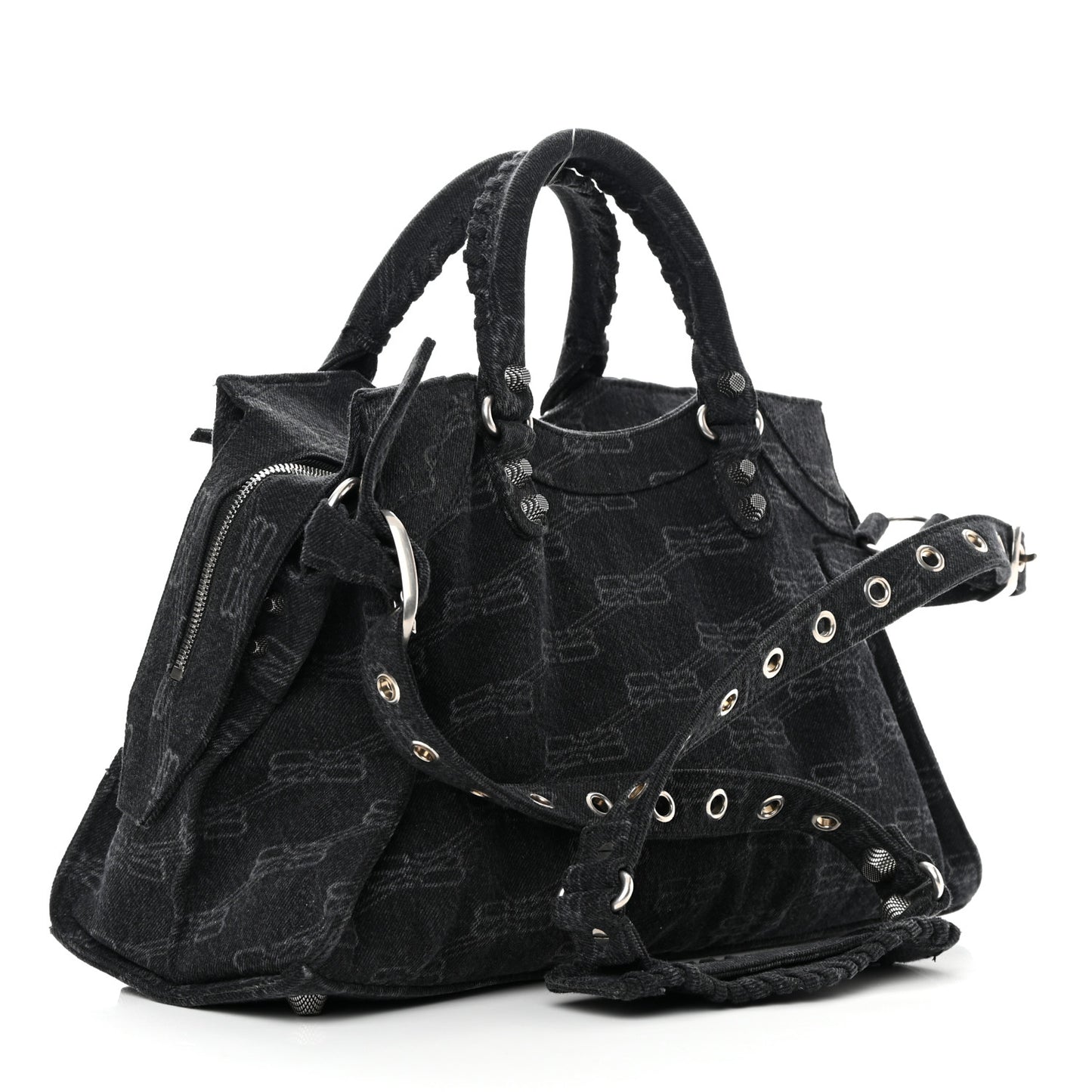 Washed Denim BB Monogram Neo Cagole City Handbag Black