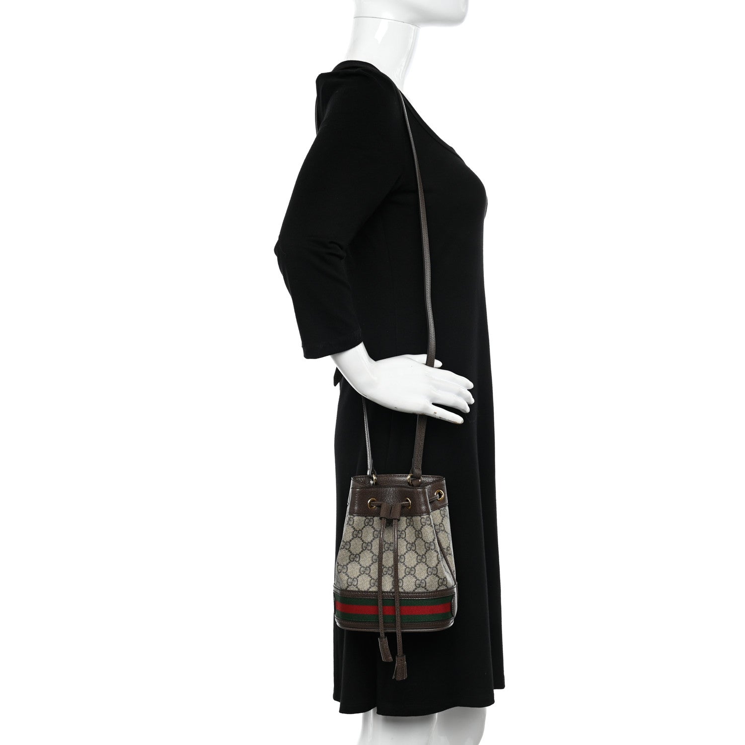Gucci GG Supreme Monogram Web Mini Ophidia Bucket Bag Brown 2 of 11