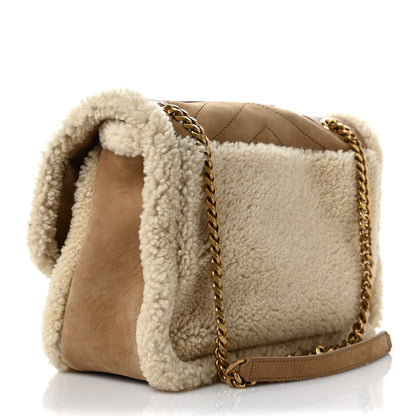 Saint Laurent Nubuck Shearling Monogram Medium Niki Chain Satchel Ivory Natural Tan 3 of 10