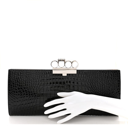 Alexander McQueen ALEXANDER MCQUEEN Calfskin Crocodile Embossed Knuckle Flat Clutch Black 2 of 8