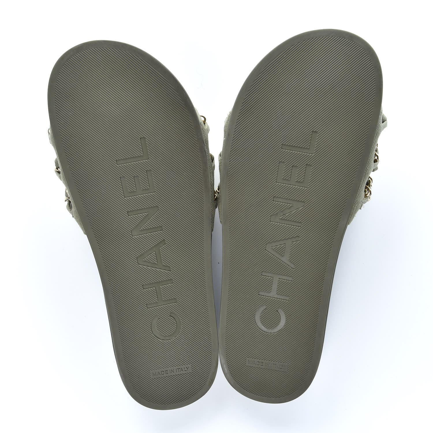 Chanel Canvas Chain Flat Sandals 40 Khaki 5 of 9